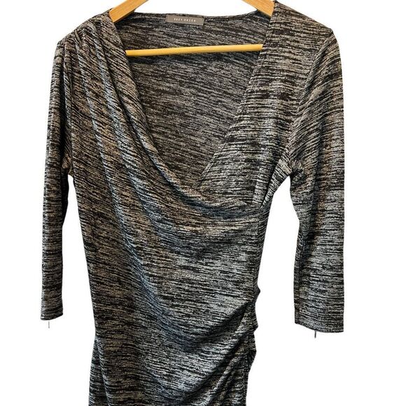 SUZY SHIER Heather Grey Cross Front Wrap Knee Length Scrunch Side Dress - Picture 2 of 8